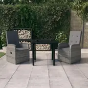 3 Piece Garden Dining Set with Cushions Grey vidaXL