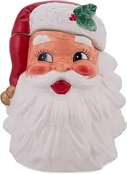Santa Bright Red and Classic White 11.75 Inch Ceramic Christmas Cookie Jar