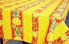 LE CLUNY, SUNFLOWER RED, FRENCH PROVENCE COATED COTTON TABLECLOTH, 60" SQUARE