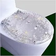Resin Glitters Toilet Seat,Art 3D Effects Heavy Duty Toilet Lid,Slow Descent Standard O V U Shape Universal(B)
