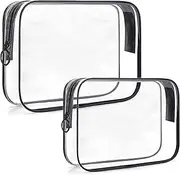 [ploimyur] TSA Approved Toiletry Bag,2 Pack Clear Toiletry Bag, Quart Size Travel Bag TSA Approved,Clear Travel Bags for Toiletries,Clear Cosmetic Bags with Zipper, Carry on Travel Bag,Black, Black,