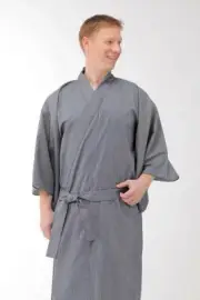 Japanese Short Yukata Kimono Men Stripe Cotton Robe Made in Japan