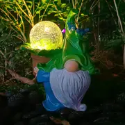 Solar Garden Lights Garden Gnomes Statue Green Hat Resin Statue with Solar LED Lights