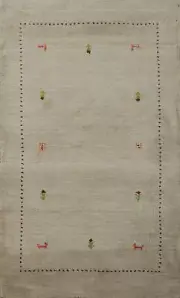 Artisan-crafted Beige Gabbeh Rug Wool Handmade Foyer Carpet 3x5 ft.
