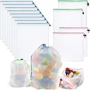 Whispex Toy Storage & Organization Mesh Bags Set of 12(8 Large 2 Medium 2 Small)，Baby Toys, Game Pieces, Toy Sets, Bathtub Toys.