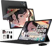 Dghrti Android 14 Tablet, 10 Inch, 22GB RAM 128GB ROM/TF 1TB Expandable, HD IPS Display, WiFi 5G, Octa-Core, 8000mAh, BT5.0, 8MP+5MP, Metal Body, Touch Tablet with Keyboard, Mouse-Black