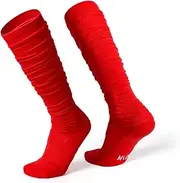 [VKEID] Outdoor Sports Socks Extra Long Stacked Socks Adult Football Socks Rugby Socks Thickened Cushioned Cotton Thigh High Socks Sports Sock (Color : Red, Size : Large)