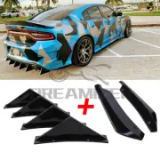 For Dodge Challenger Camaro Rear Bumper Diffuser Lip Splitter Shark Fins Glossy