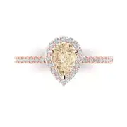 1.32Ct Pear Cut Natural Morganite VVS1 Solid Gold Halo Engagement Promise Ring