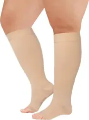 4XL Extra Wide Calf Compression Socks Toeless for Women Men 20-30 mmHg Plus Size