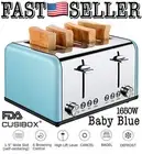 Cusibox 4 Slice Toaster W/ Bagel, Defrost, Cancel Function & 6 Settings.. Blue