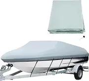 EZONEDEAL 210D Waterproof Boat Cover, 17-19 ft Trailerable Marine Grade Polyester Canvas, Fits V-Hull, Tri-Hull, Fishing, Runabout, Pro-Style Bass Boat with Adjustable Strap, Trailerable Boat Cover