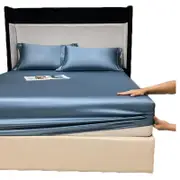 Catzon Soft Luxury Silky Satin Bed Sheets Pillowcase 3 Piece Set Bedding-BentleyBlue