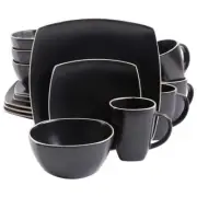 Gibson Dinnerware Sets 4-Set Microwave Safe Residential Square Stoneware Black