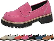 [Generic] Bootara Loafers Women, Bootara Women's Plus Size Casual Retro Suede Loafers with Chunky Heel Platform for Office