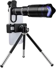 40X Mobile Phone p Lens Kit with Lens Clip + Phone Holder + Extendable Tripod + Remote Shutter for Hiking Camping Wildlife Observation Sports Game Concert Watching Compatible with
