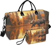 [ZRYSMY] Moose Lake Sunset Tree Duffel Bag for Traveling, Travel Bag Gym Bag, with Multiple Interior Pockets Shoulder Weekender Bag for Women Men with Toiletry Bag 20.5L x 1.9W x 13.8H, Multi-Colored