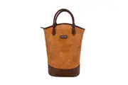 Sachi 2 Bottle Wine Tote Bag Insulated Carrier Purse Handbag Faux Leather - Tan