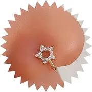 [Inilbran] Boho Crystal Star Nose Ring Clip On Vintage Hollow Star Cuff Hoop Nose Ring Gold CZ Star Fake Nose Ring Clip On Star No Piercing, Stainless Steel