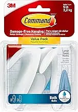 Command Towel Hook Value Pack, Large, Clear Frosted, 3-Hooks, 3-Large Water-Resistant Strip (BATH17-3ES)