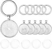 SOFPLATE 1 Box 20 Set Keychain Making Kit Cabochon Charm Bezel Blanks Silver Metal Alloy Glass Round Basic Iron Split Key Rings Trays Set Charm for Jewelry Making Charms Necklace DIY Craft Supplies