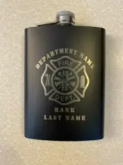 Customized Firefighter flask. 8 oz. Name, Rank and Fire Department Personalized