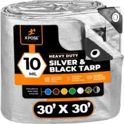 30' x 30' Heavy Duty Silver/Bla​ck Poly Tarp Water Proof Tent RV Boat