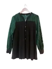Wallis Green Zebra Devore Shirt Black Contrast Yoke Sleeve UK Size 12 New