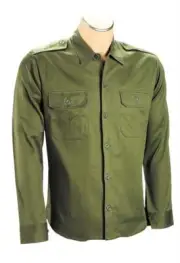 Olive Cotton Army Shirt Military Security Mens Long Sleeve 2 Pocket Epaulettes