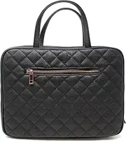 [Ms Lovely] Leather Toiletry Travel Bag for Women - Large Cosmetic Size with 4 Pockets - Rose Gold Hardware and Satin Interior - Black