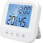Indoor Thermometer,Digital Hygrometer,Room Thermometer With Air Comfort Icon, High-Precision Temperature And Humidity With Backlight Are Applicable To Families Offices Baby Rooms White White Backlight