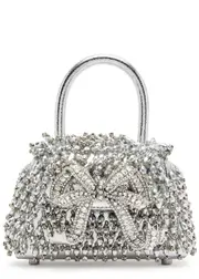 Self-portrait Micro Bow Embellished Leather top Handle bag - Silver ONE SIZE