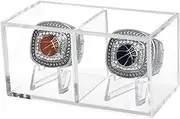 Championship Ring Display Case, Clear Tournament Championship Ring Holder Box, Clear Acrylic Display Easel Box and Stand Holder for Baseball Softball Football Cheer Leading Rings, 2 Grids
