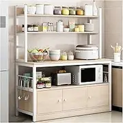 LYWY Kitchen Baker's Rack Microwave Stand Workstation With Hooks Steel Organizer Shelf (White, 120CM)
