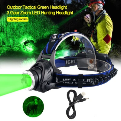 90000LM LED Headlamp Rechargeable Head Torch Lamp Green Light Hunting Headlight
