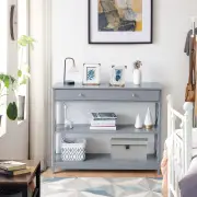 CostwayConsole Table with Drawer and 2 Shelves for Living Room/Entrance-Grey