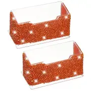 Rhinestone Business Card Holder, 2Pcs Business Card Display Stand Light Red