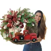 NNETM Charming 1pc Christmas Artificial Wreath Red Truck Decoration | Large Door Front Wreath
