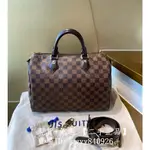 現貨+免運 二手正品 LV 路易威登 SPEEDY 30 咖啡棋盤格 N41367 枕頭包 手提包 肩背包 斜背包 實拍