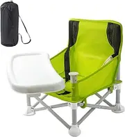 TINY SPARK Travel Booster Seat Portable Baby Chair Foldable Highchairs Booster Seats with Tray for 3 Months-6 Years for Dining Table Camping Beach (Green with Reinforced Corners)