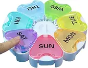 7 Day Pill Organizer | Travel Pill Organizer 7 Compartments,Fower Shape Pill Box with Lid for Pocket Purse Pill Case Portable Vitamin Holder Container M/b