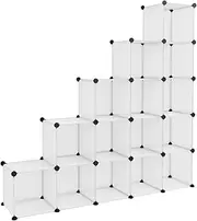 [vidaXL] Cube Storage Rack - Transparent 15-Cube PP Plastic Organiser/Shelves for Home, Dorm, Office - 155x32x153.5cm Modern Design, DIY