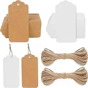 200 PCS Gift Tags with String, Blank Kraft Paper for Price Tag, Marking Tags, Writable Label Present Name Tags for Gift Wrapping, Gift Bag Box Tags for Wedding Christmas Thanksgiving (Kraft+White)