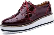 [YING LAN] Women's Platform Lace-Up Wingtips Square Toe Oxfords Shoe