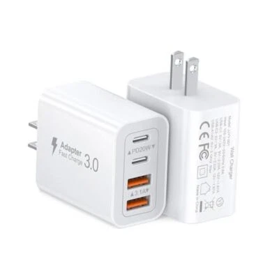 40W USB C Charger Cube, 2-Pack Wall Plug Fast Charging Block, 4-Port White
