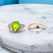 Sterling Silver Peridot Couple Ring-Bridal Ring-Anniversary Ring-Gift To Wife