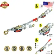 Portable 4 Ton Hand-Powered Cable Puller with 3 Safety Hooks - Rugged & Reliable