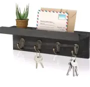 Rustic Key Holder for Wall Farmhouse Wall Shelf with 4 Hooks Wall Mounted Key...