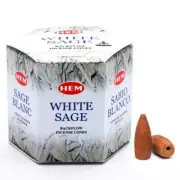 HEM White Sage 80 Backflow Incense Cones Meditation Fragrance Reiki Yoga