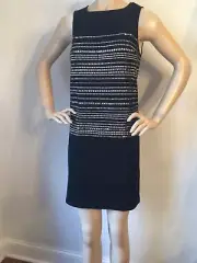 NEW ST JOHN KNIT SZ 6 DRESS BLACK CAVIAR SILVER STUDS MILANO WOOL RAYON
